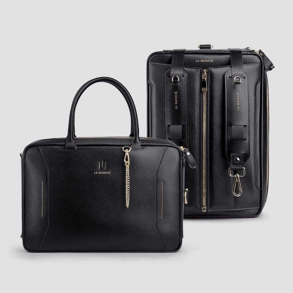 La Mansio Saffiano Leather Bag in Black, Air Size — NWOT